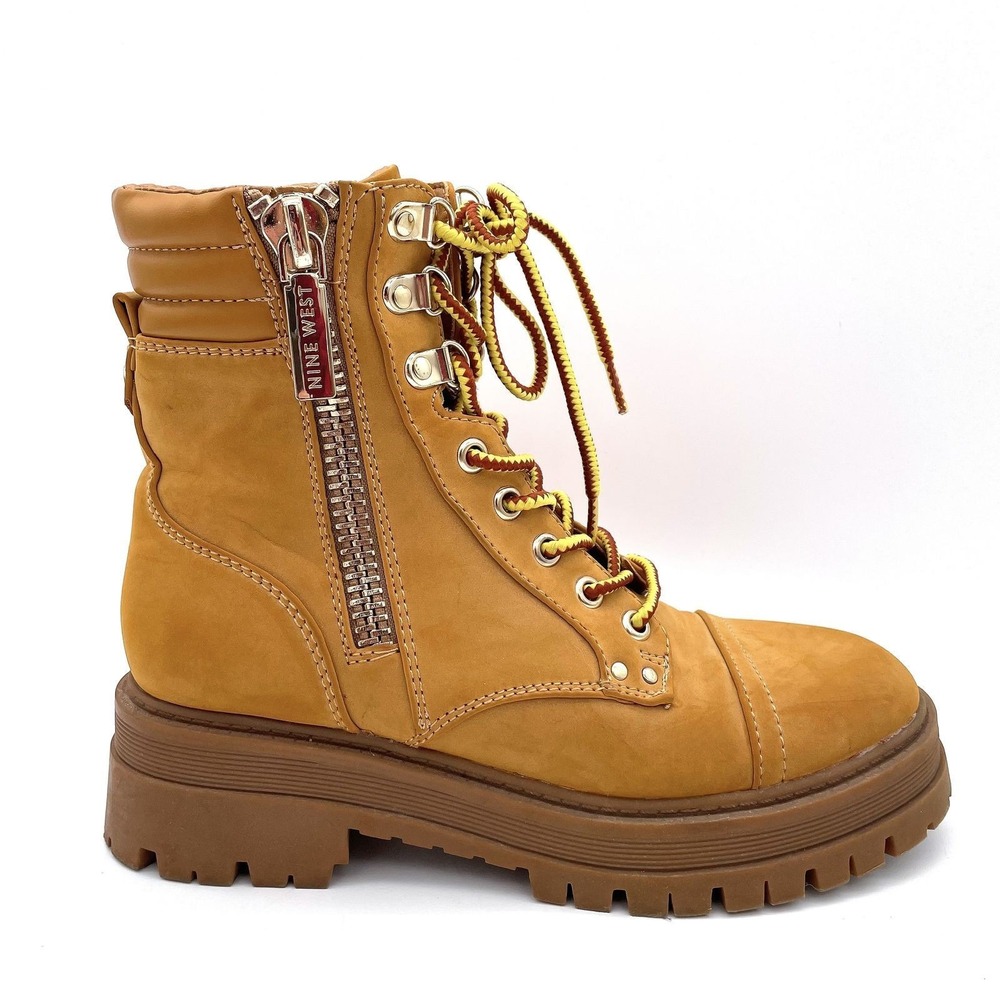 Nine West Tan Platform Lug Sole Side Zip Combat Boots Women's Size 5M